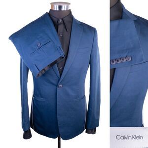 Calvin Klein SLIM Sz 2-Pcs Cotton/Linen Suit Blazer Jacket Sz 38S Pants 32X28